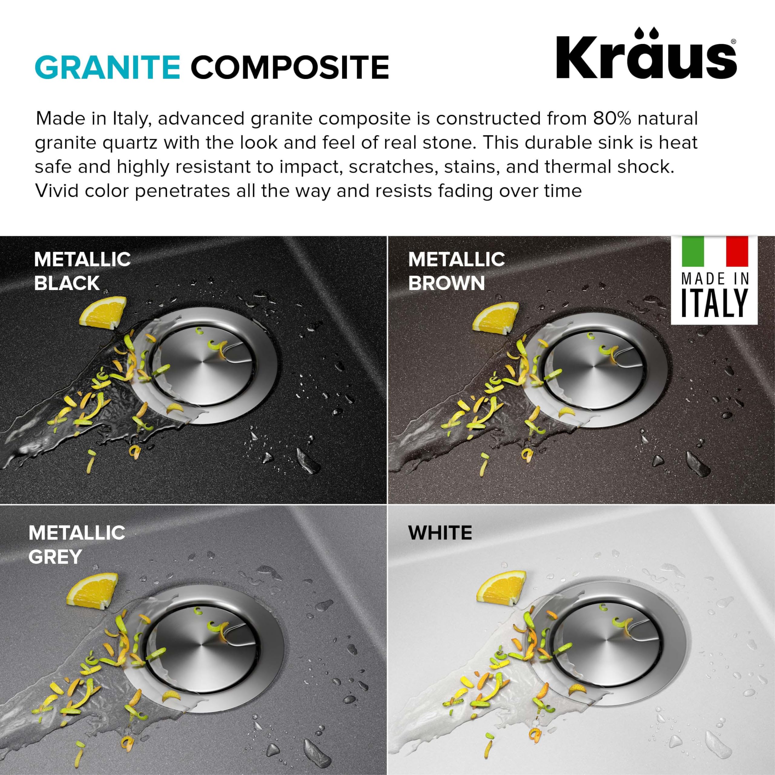 KRAUS Bellucci 25-inch Granite Composite Drop-In Kitchen Sink with Accessories - Metallic Brown Single Bowl Workstation (KGTW12-25MBR) | Perfect for Modern Kitchens, Food Prep & Dishwashing