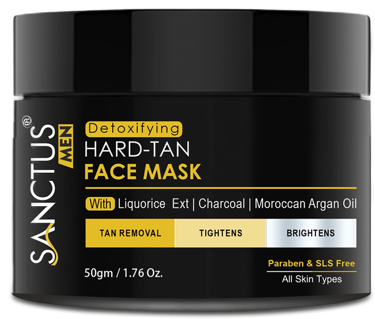 Men's Hard Tan Removal Face Mask - Fade Pigmentation & Dark Spots, Lighten Scars with Natural Extracts (Liquorice, Bamboo Charcoal, Argan Oil, Tea Tree Oil, Seabuckthorn) - 50g - Perfect for Post-Sun Care & Acne Scar Treatment