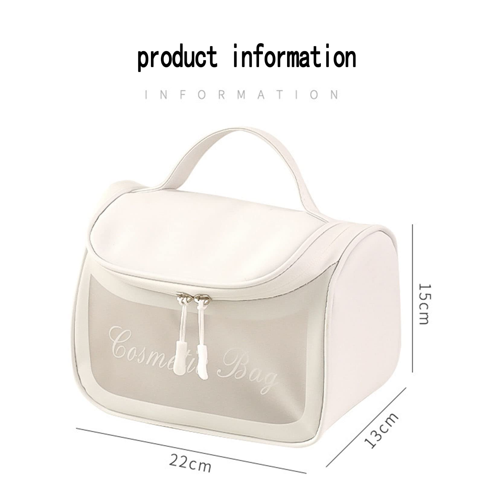 Korean Style Frosted Cosmetic Bag - Large Capacity Waterproof Makeup Organizer, Travel Toiletry Bag with Transparent Design for Easy Visibility (White) - Perfect for Travel, Gym, and Daily Storage Needs