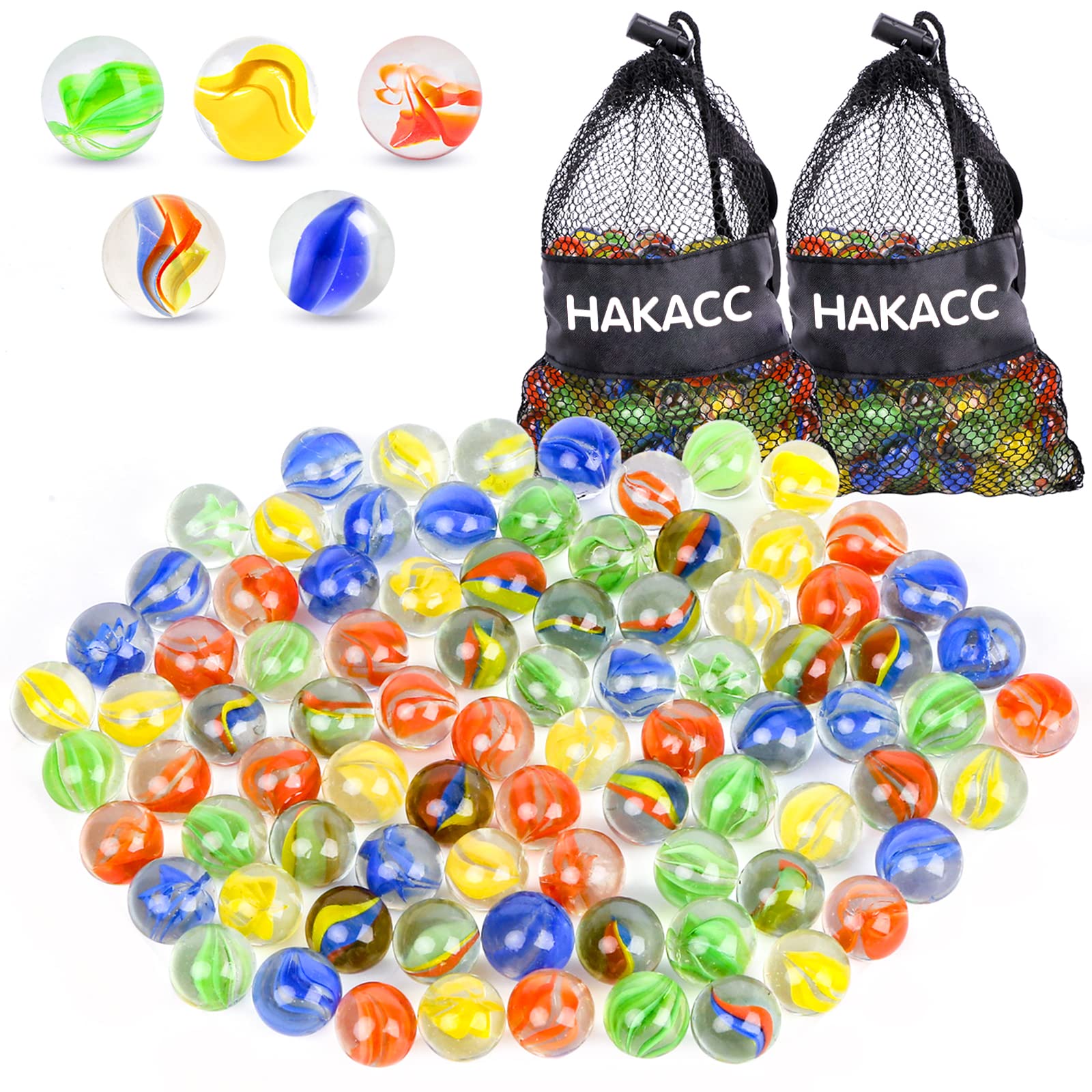 HAKACC 250 PCS Bulk Assorted Color Glass Marbles - Cat Eye Round Marble Toys for Kids, Marble Games, DIY Crafts & Home Decor - Perfect for Party Favors, Sensory Play, Vase Fillers and Classroom Rewards
