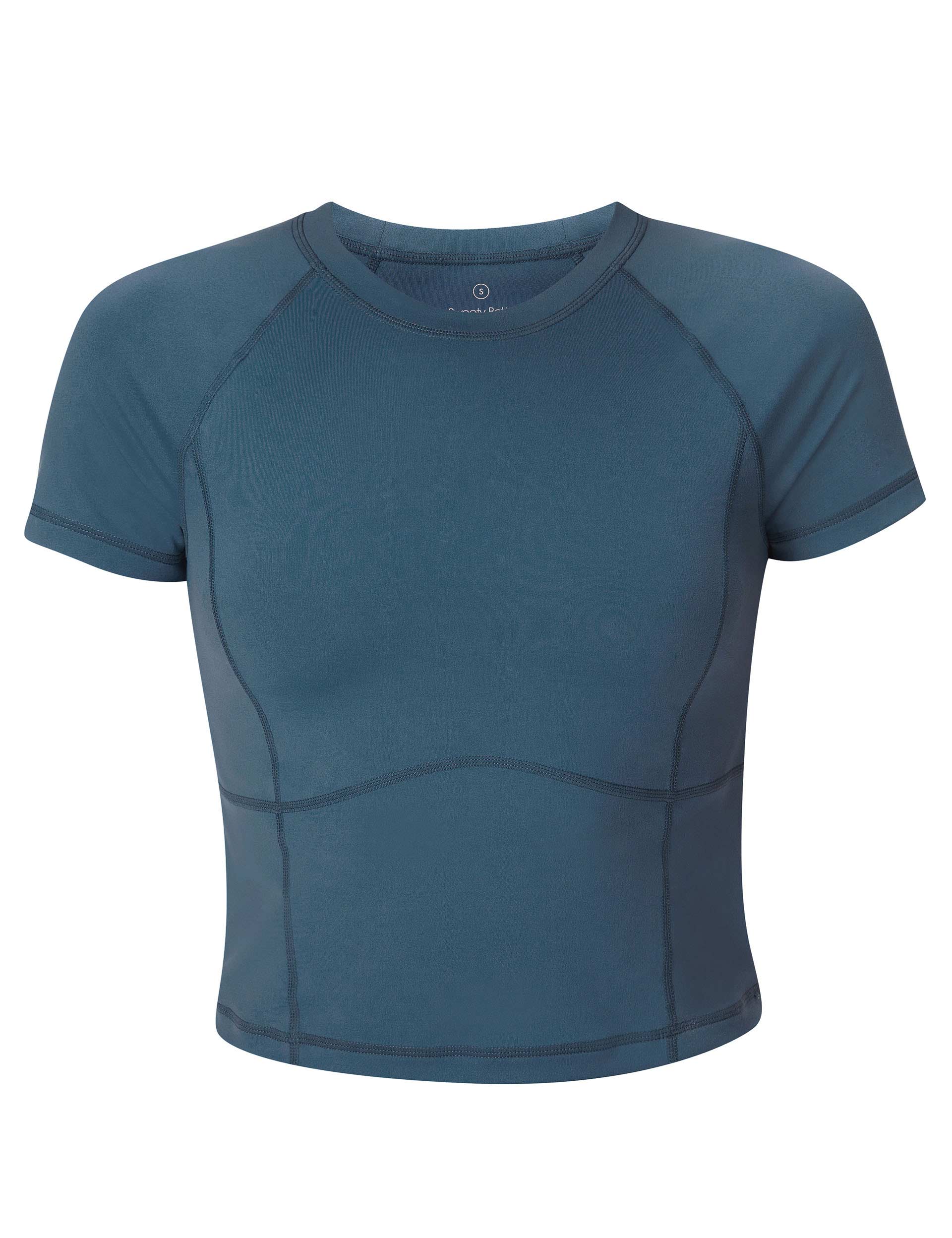 All Day Cropped T-Shirt for Women - Soft Subdued Blue Casual Tee | Perfect for Yoga, Running & Everyday Wear
