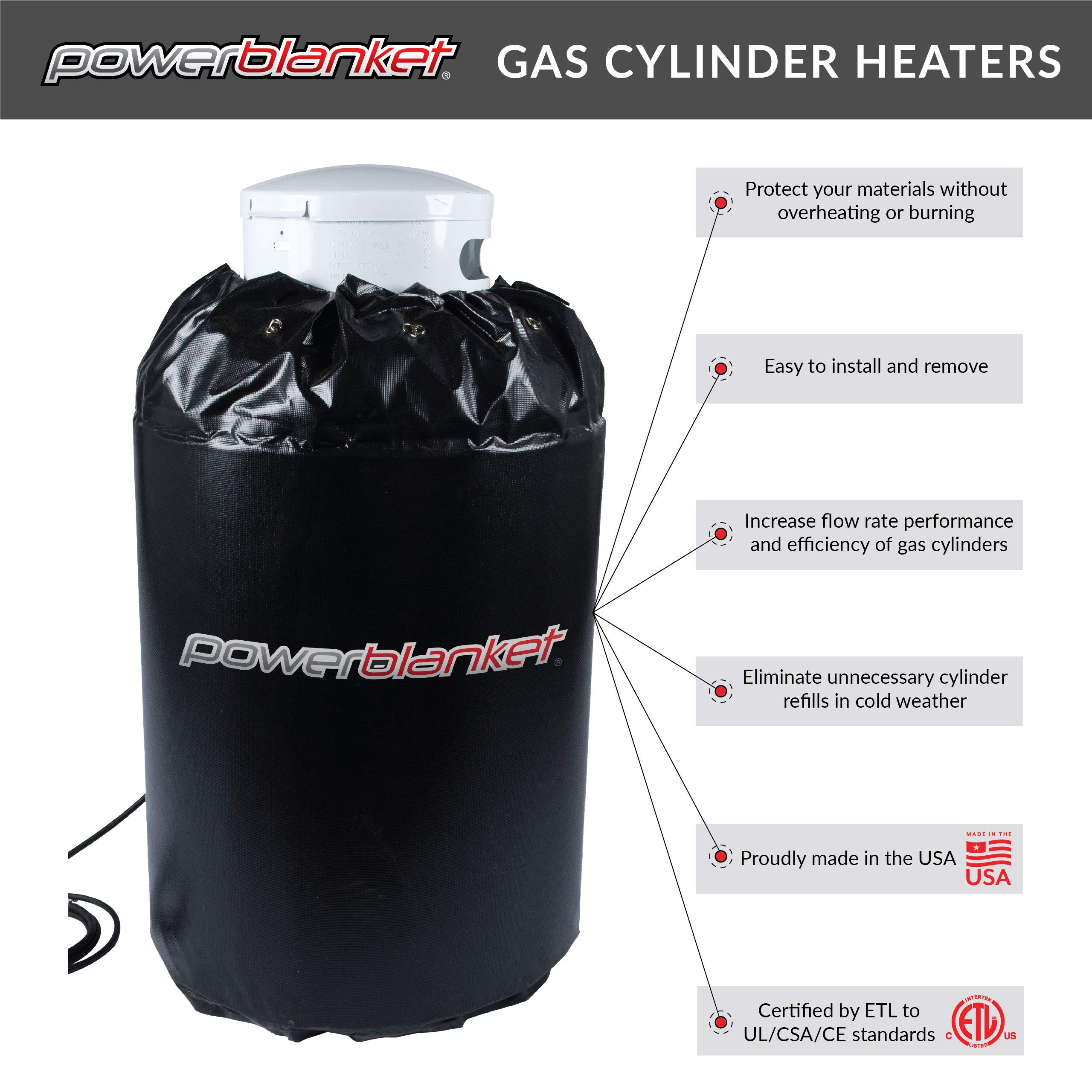 Powerblanket GCW40 Insulated Propane Tank Heater for 40lb Gas Cylinders - Black Winter Heating Cover for Outdoor Grills, RV & Camping Use
