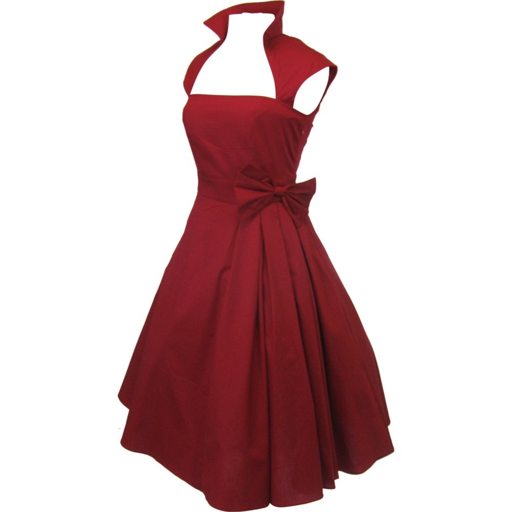 Gothic Rockabilly Red Rose Belted Party Dress - Vintage Pin-Up Style for Women | Perfect for Halloween, Cosplay & Retro Themed Parties