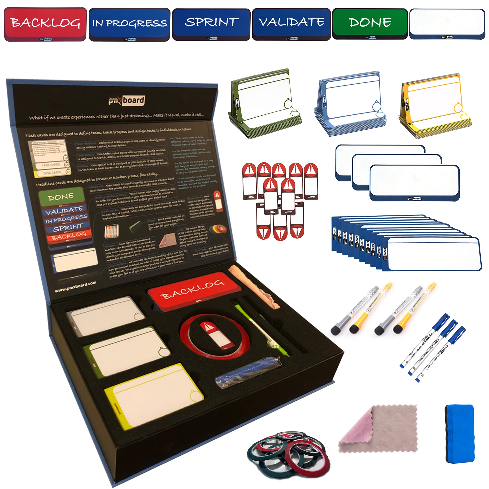 PMXBoard Agile Project Management Magnetic Cards Set - 114 Piece Scrum & Kanban Board Kit with Magnetic Cards for Project Planning | Perfect for Agile Teams, Sprint Planning & Task Tracking in Office or Remote Work
