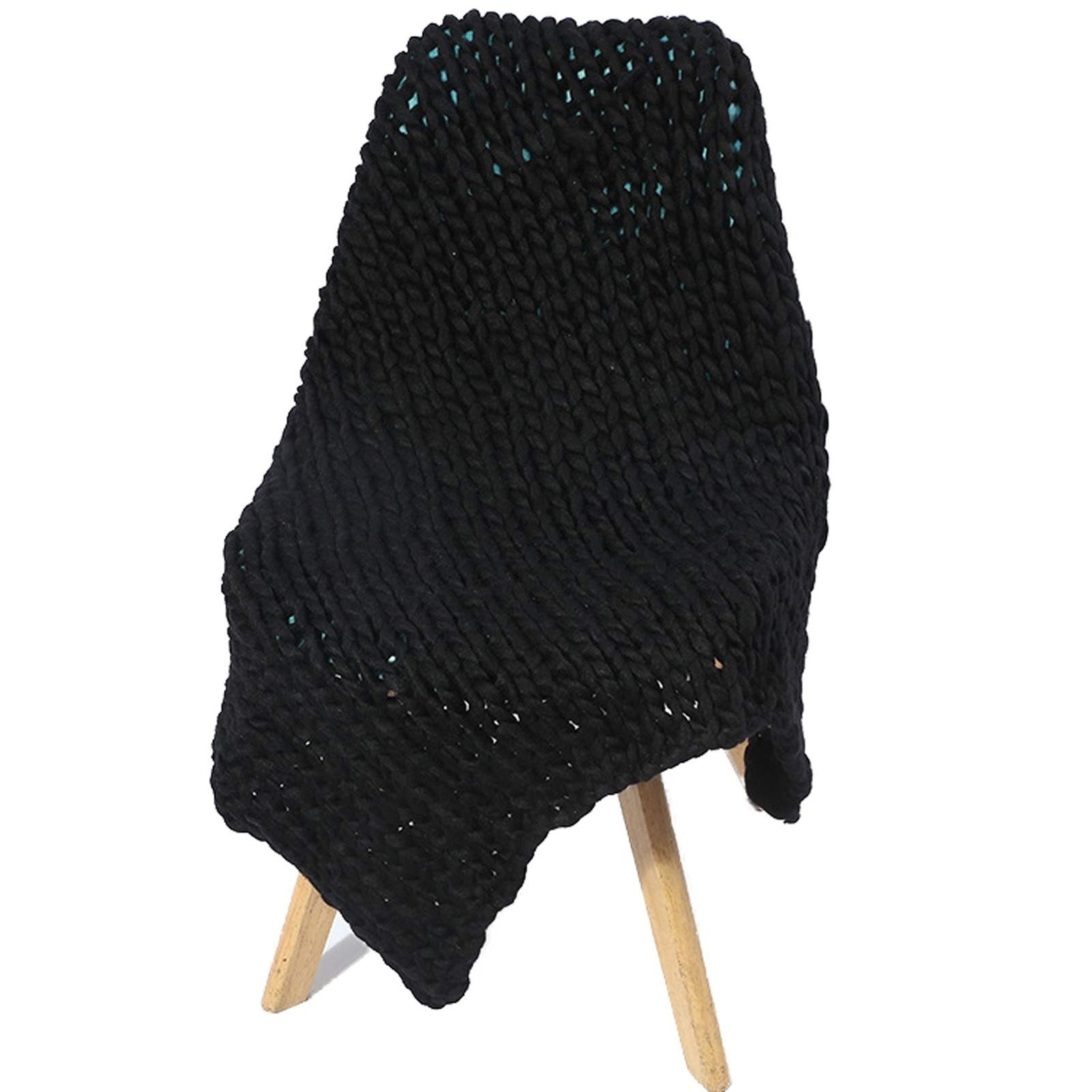 YXYH Chunky Knit Luxury Throw Blanket - Extra Large 130x170cm (53x68inch) Soft Cable Knitted Cozy Blanket for Bed, Couch & Pet - Double-Sided Thick Bedding in Black - Perfect for Winter Nights, Movie Time & Home Decor