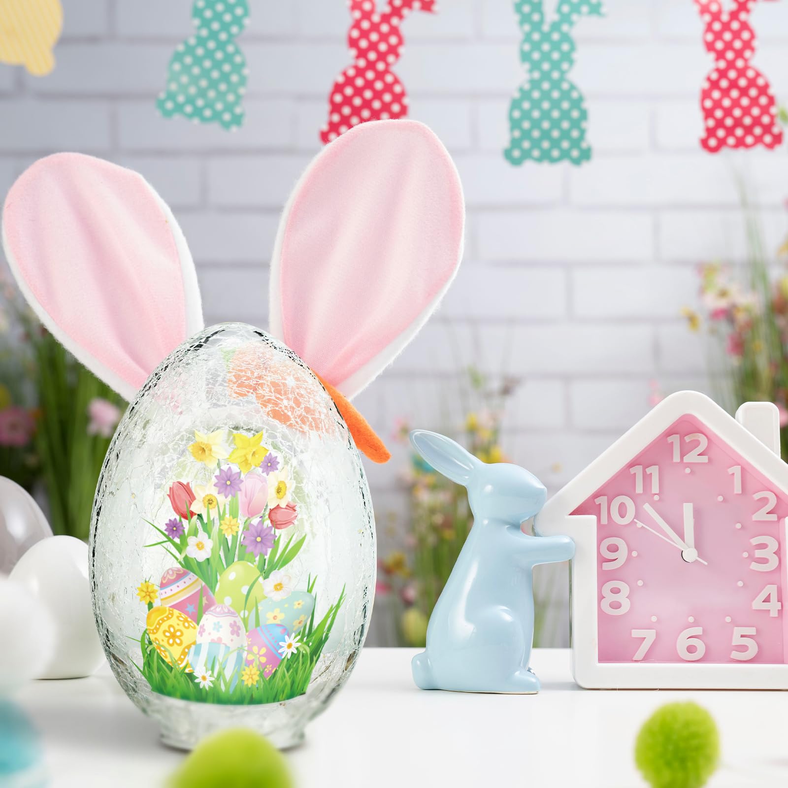 5.75 x 5.25 x 8.25 Inch Crackle Glass Easter Egg Light - Battery Operated Glowing Orb Decor for Home, Party, and Holiday Decorations - Perfect for Easter, Christmas, and Festive Tabletop Display