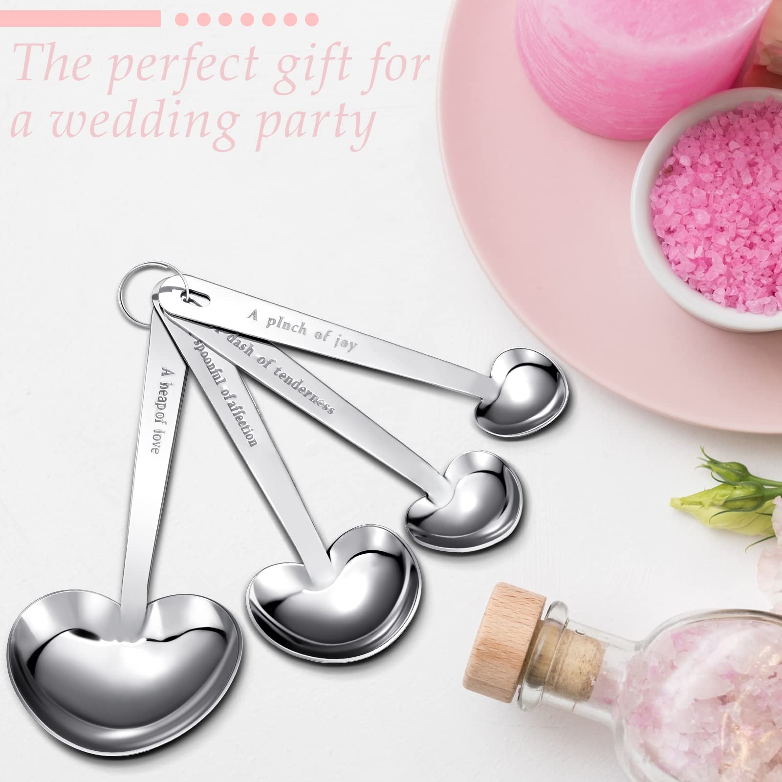 50 Pcs Heart Shaped Stainless Steel Measuring Spoons Set - Perfect for Baking, Cooking & Measuring - Ideal as Bridal Shower Favors, Wedding Party Gifts, Baby Shower Souvenirs & Birthday Presents - Individually Packed (Pink)