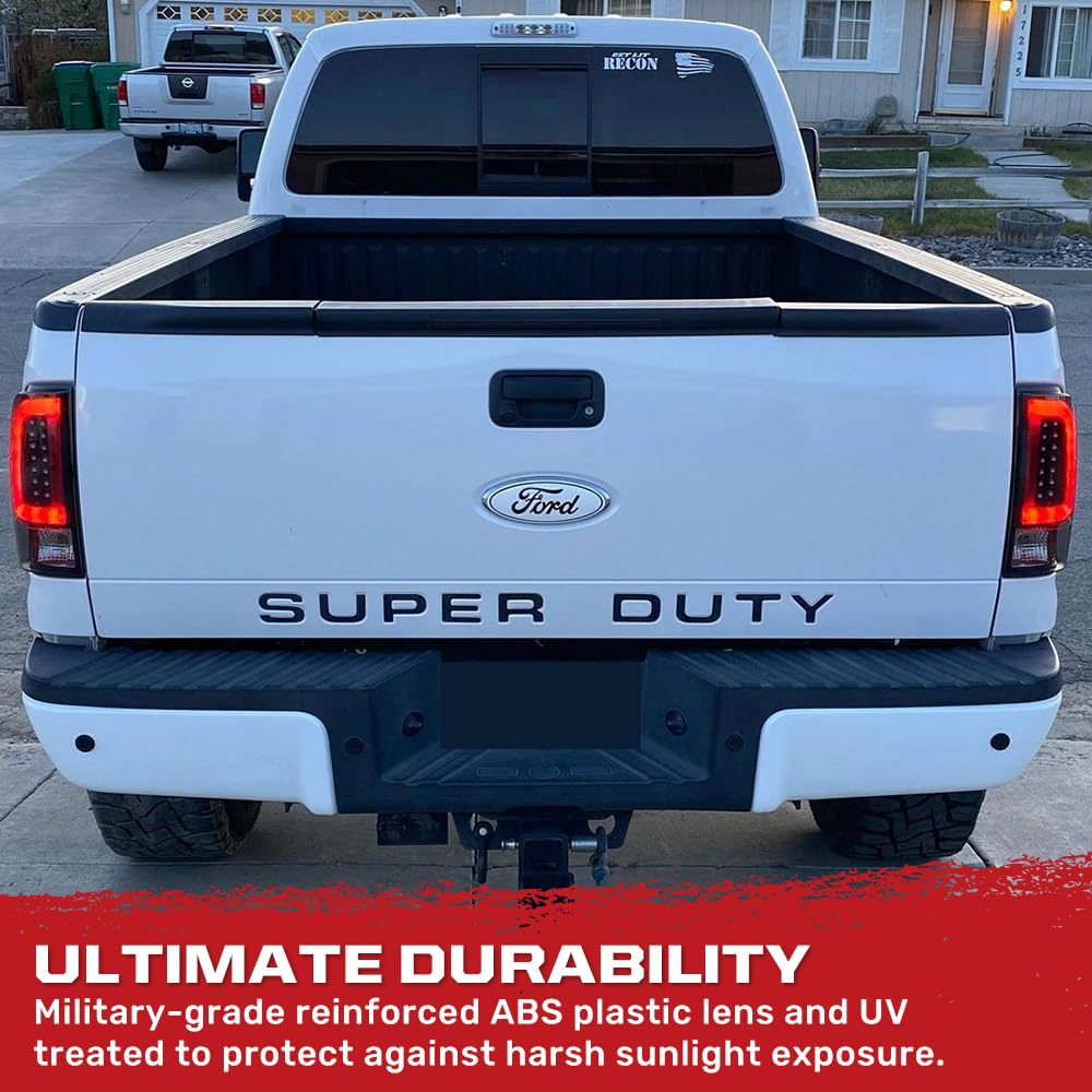 RECON Smoked Lens OLED Tail Lights for 1999-2007 Ford Super Duty F250 F350 F450 F550 Trucks - Durable LED Brake Lights with Enhanced Visibility for Night Driving & Towing