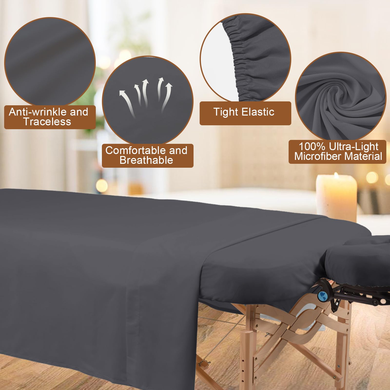 Premium 4-Piece Microfiber Massage Table Sheet Set - Includes Table Cover, Fitted Sheet & Face Rest Cover (Grey) - Soft, Durable & Hygienic for Spa, Salon & Professional Massage Therapy