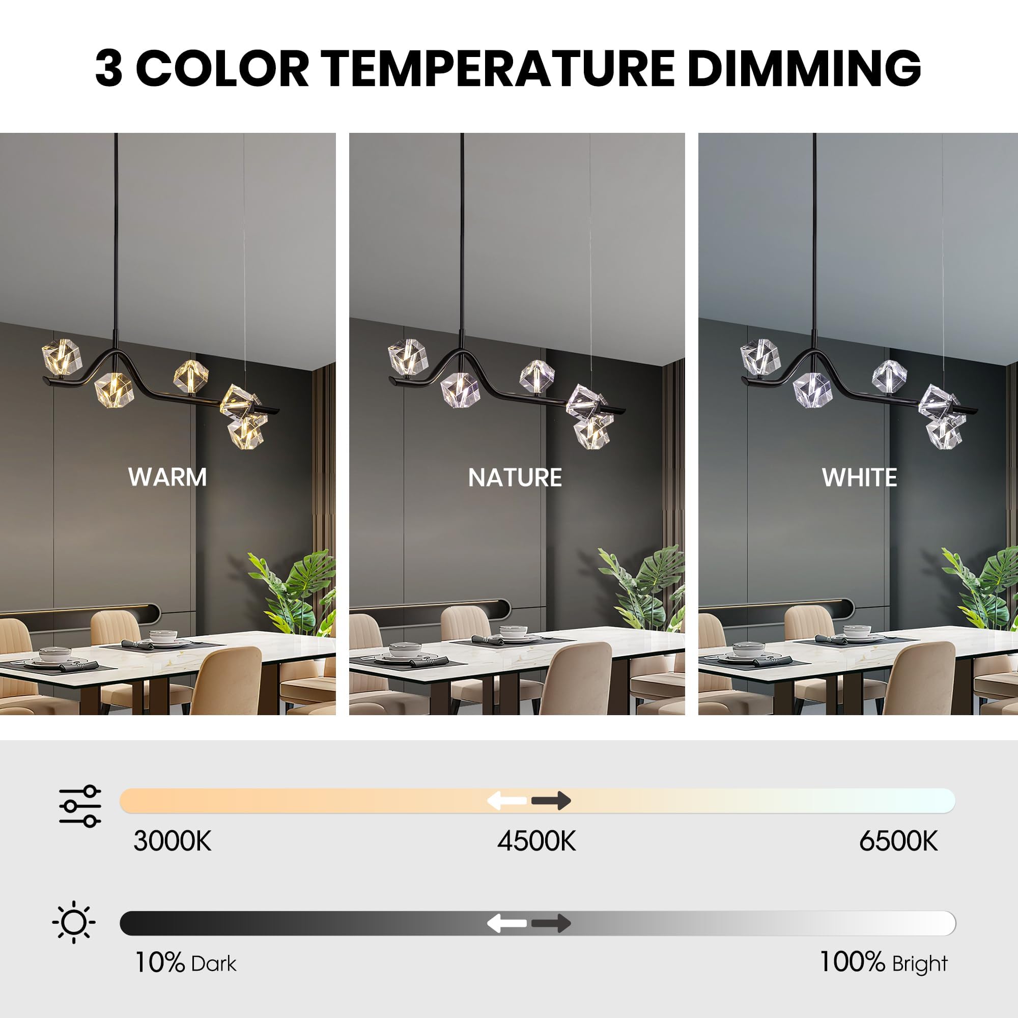 Modern 6-Light Black Crystal Chandelier for Dining Room, Living Room & Kitchen Lighting, Elegant Ceiling Light Fixture Over Table, Perfect for Home Decor and Ambient Illumination