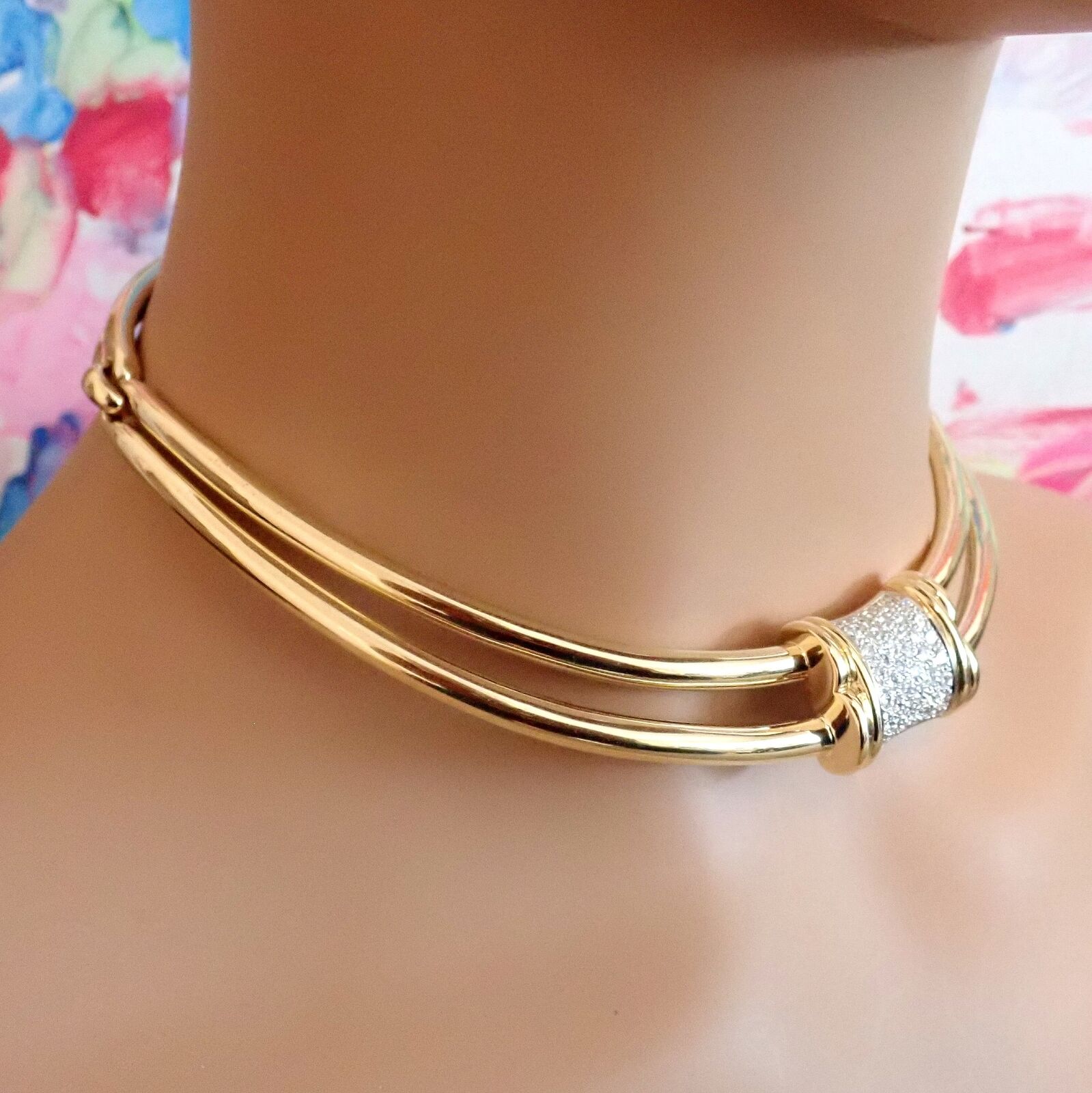 Authentic Tiffany & Co 18k Yellow Gold 2 Carat Diamond Collar Necklace 15
