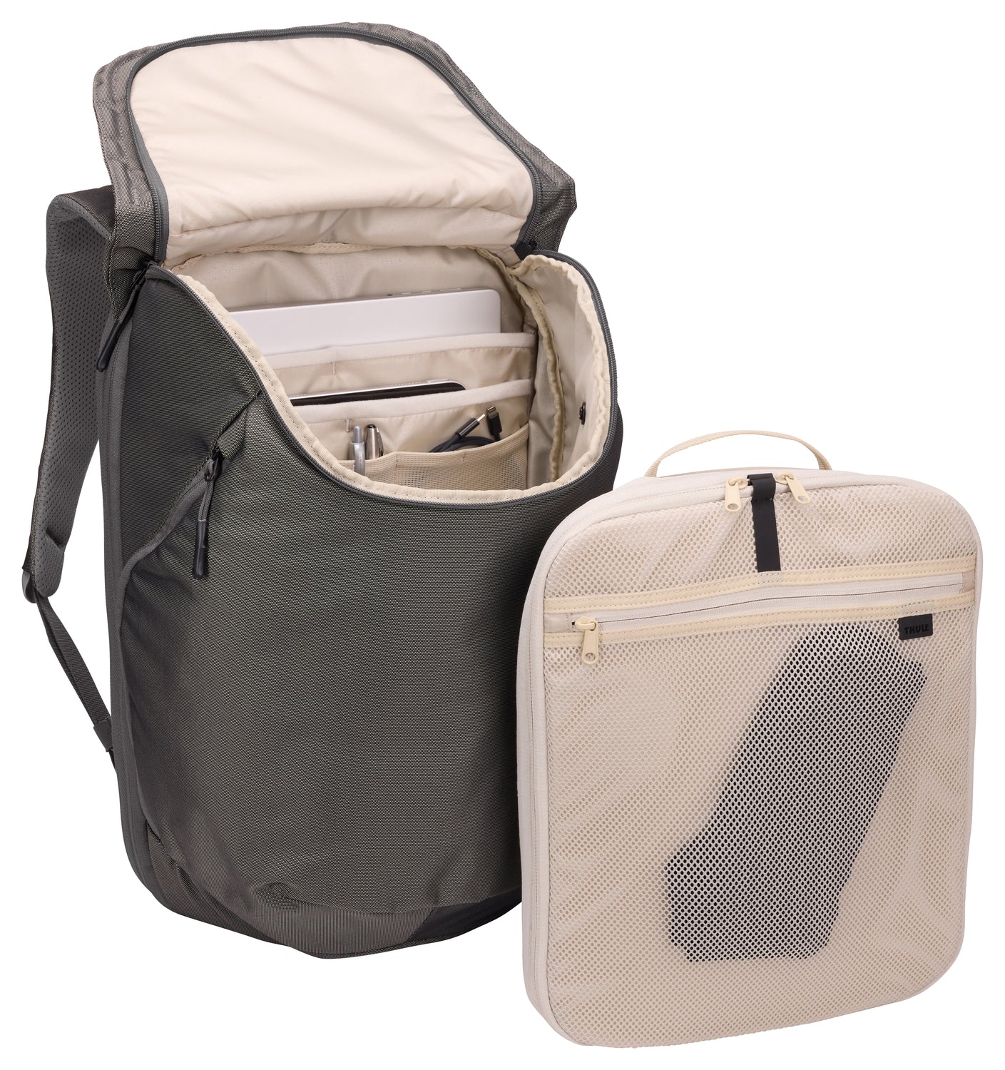 Thule Subterra 2 Expandable Travel Backpack 26L - Lightweight Carry-On Hiking Daypack for Men & Women - Perfect for Air Travel, Camping & Outdoor Adventures (Vetiver Gray)