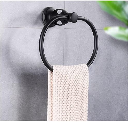 Stainless Steel Wall Mounted Towel Holder Ring - Black Round Bathroom Towel Rack with Thickened Aluminum Shelf for Space Saving | Perfect for Bathrooms, Kitchens, and Laundry Rooms