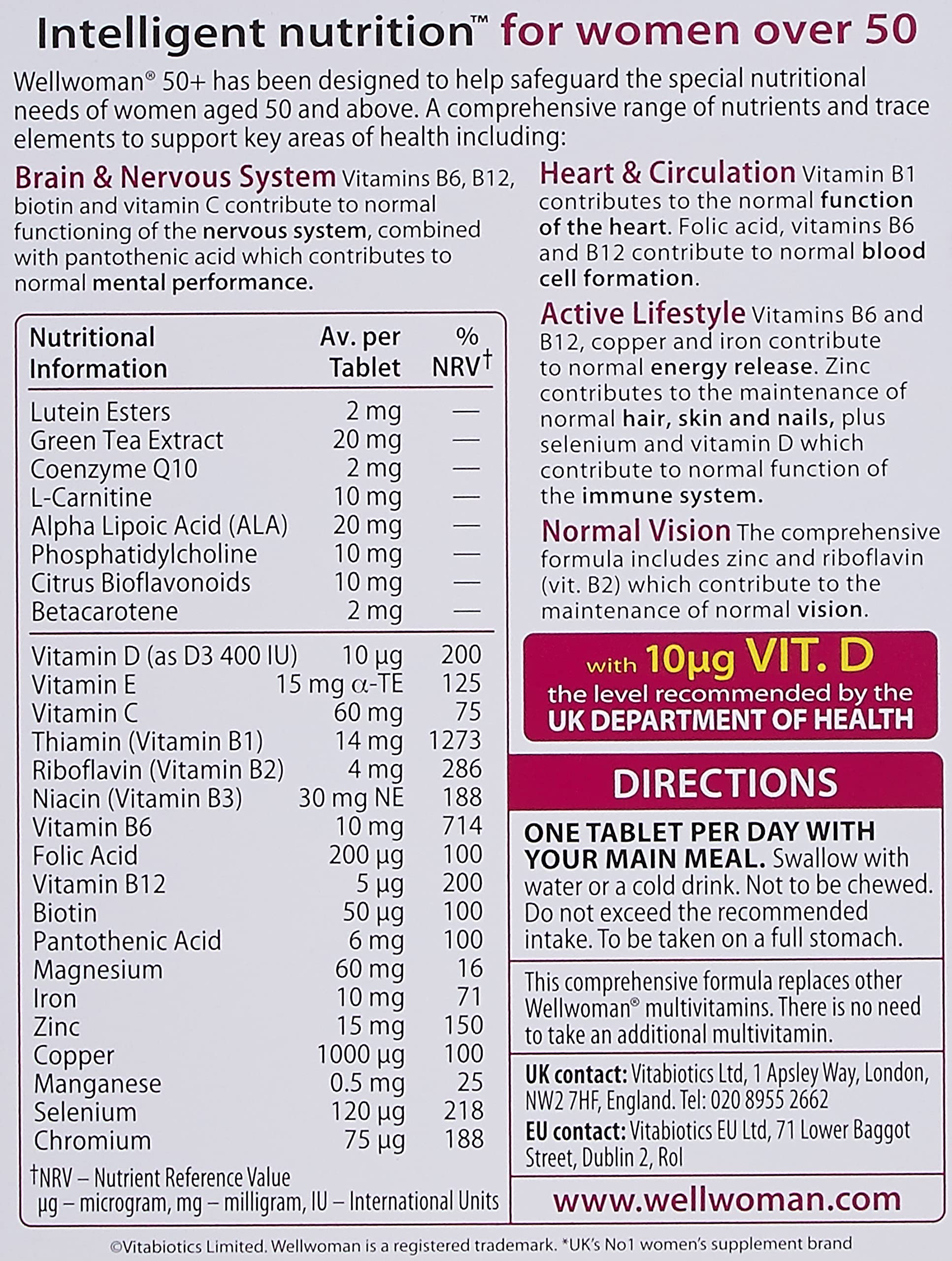 Wellwoman 50+ Multivitamin Supplement for Women - 30 Tablets (1 Pack) - Supports Energy, Immunity & Bone Health - Perfect for Active Lifestyles & Menopause Support