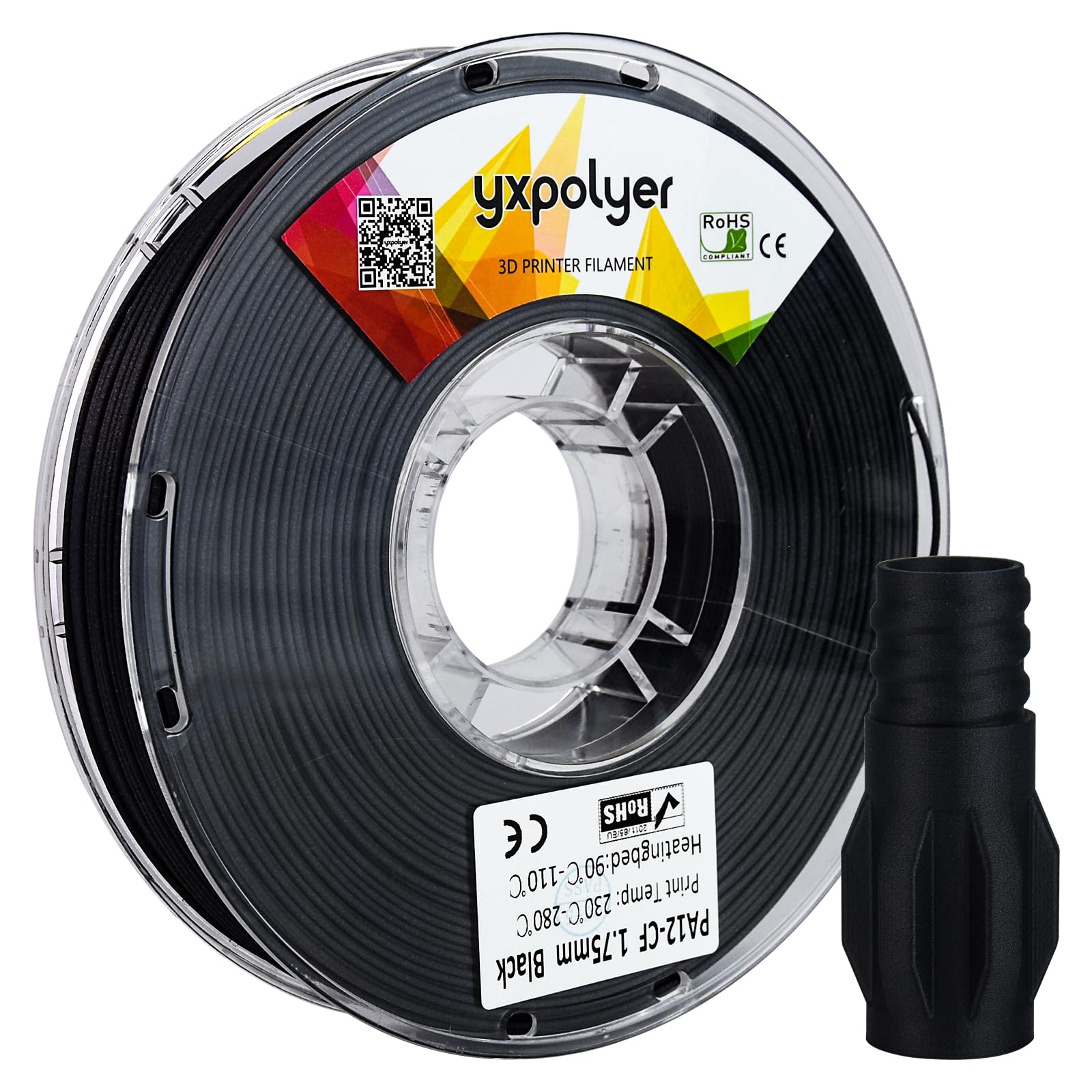 YXPOLYER PA12-CF 3D Printer Filament - 1.75mm Carbon Fiber Reinforced Nylon Filament (500g/1.1lbs) for High-Strength Prototypes & Functional Parts | Perfect for Automotive, Aerospace & Engineering Applications