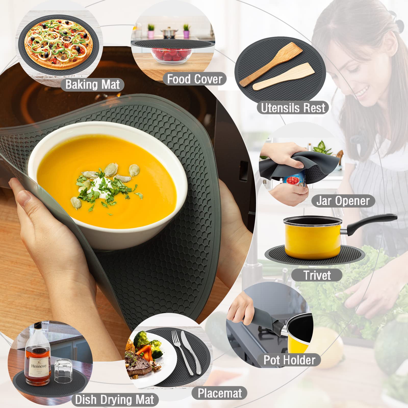 2-in-1 Microwave Splatter Cover & Food Mat Set - Collapsible Vented Lid for Bowls & Plates - BPA-Free Silicone & Plastic Kitchen Accessories - Perfect for Microwave Cooking, Meal Prep, and Countertop Protection