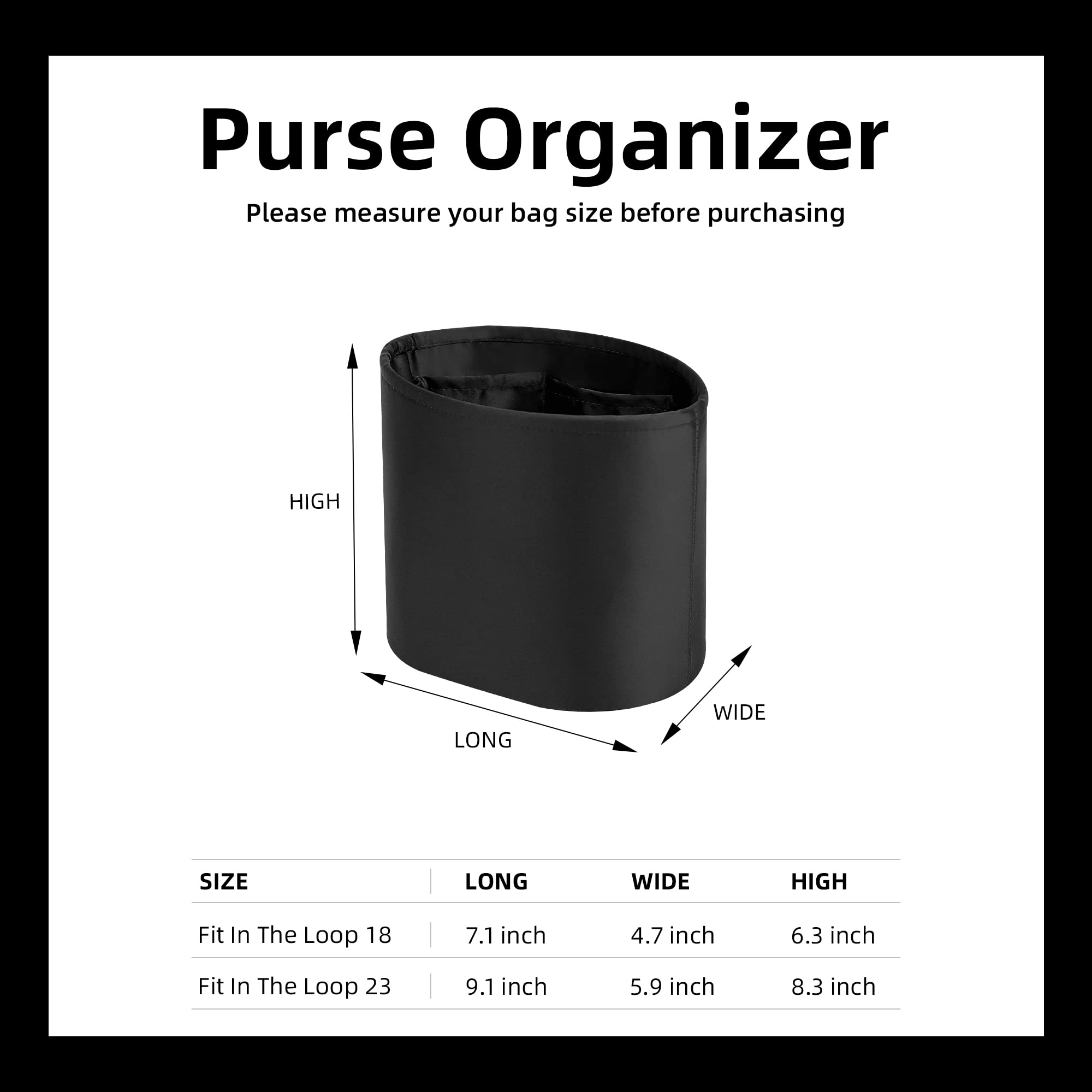 DGAZ Luxury Silk Purse Organizer Insert for Hermes In The Loop 18/23 Bags - Black Handbag Shaper Tote - Perfect for Travel, Work & Everyday Use