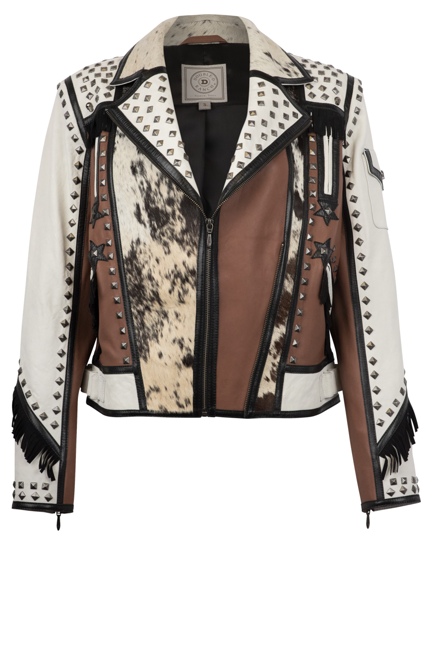 Double D Ranch Biker Jacket for Women - Genuine Leather Motorcycle Jacket with Zipper Pockets | Perfect for Riding, Casual Wear & Outdoor Adventures