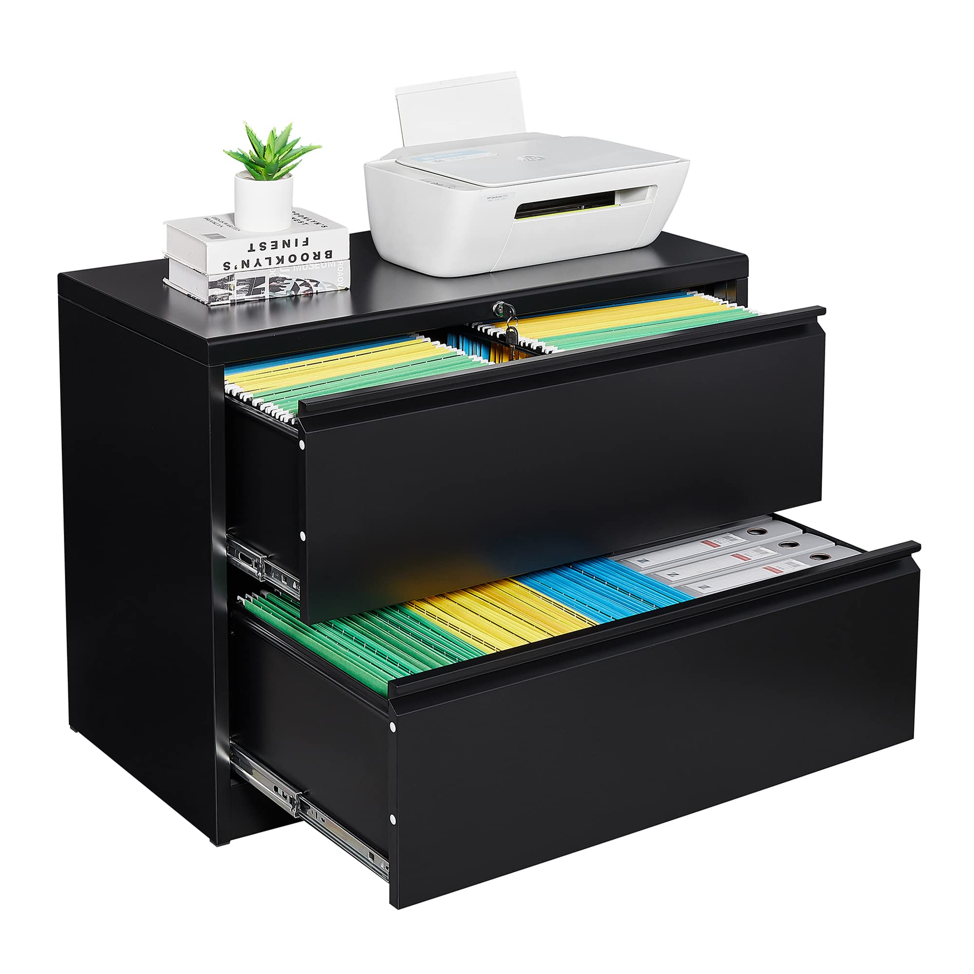 2-Drawer Lateral File Cabinet with Lock - Secure Home & Office Organizer Storage, Black - Perfect for Document Filing & Office Organization