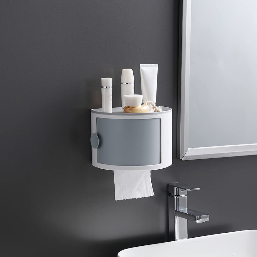 Waterproof Bathroom Tissue Box Holder - Creative Drum Shape Makeup Storage Organizer with Hole-Free Design, Light Grey - Perfect for Toilet Paper, Paper Towels & Bathroom Essentials Organization