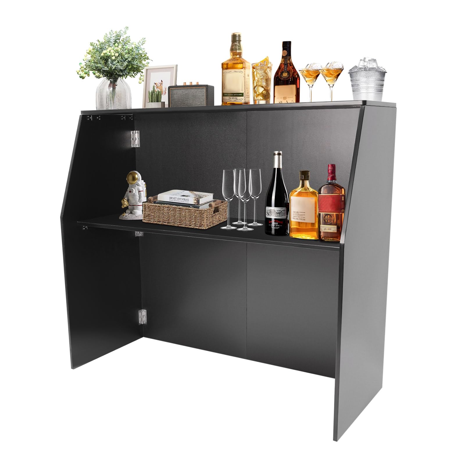 4' Folding Portable Bar with Shelves - Foldable Bartender Table Cabinet Station, Mobile Laminate Party Bar for Home, Outdoor Events & Wedding Receptions - Perfect for Cocktail Parties, BBQs & Entertaining Guests