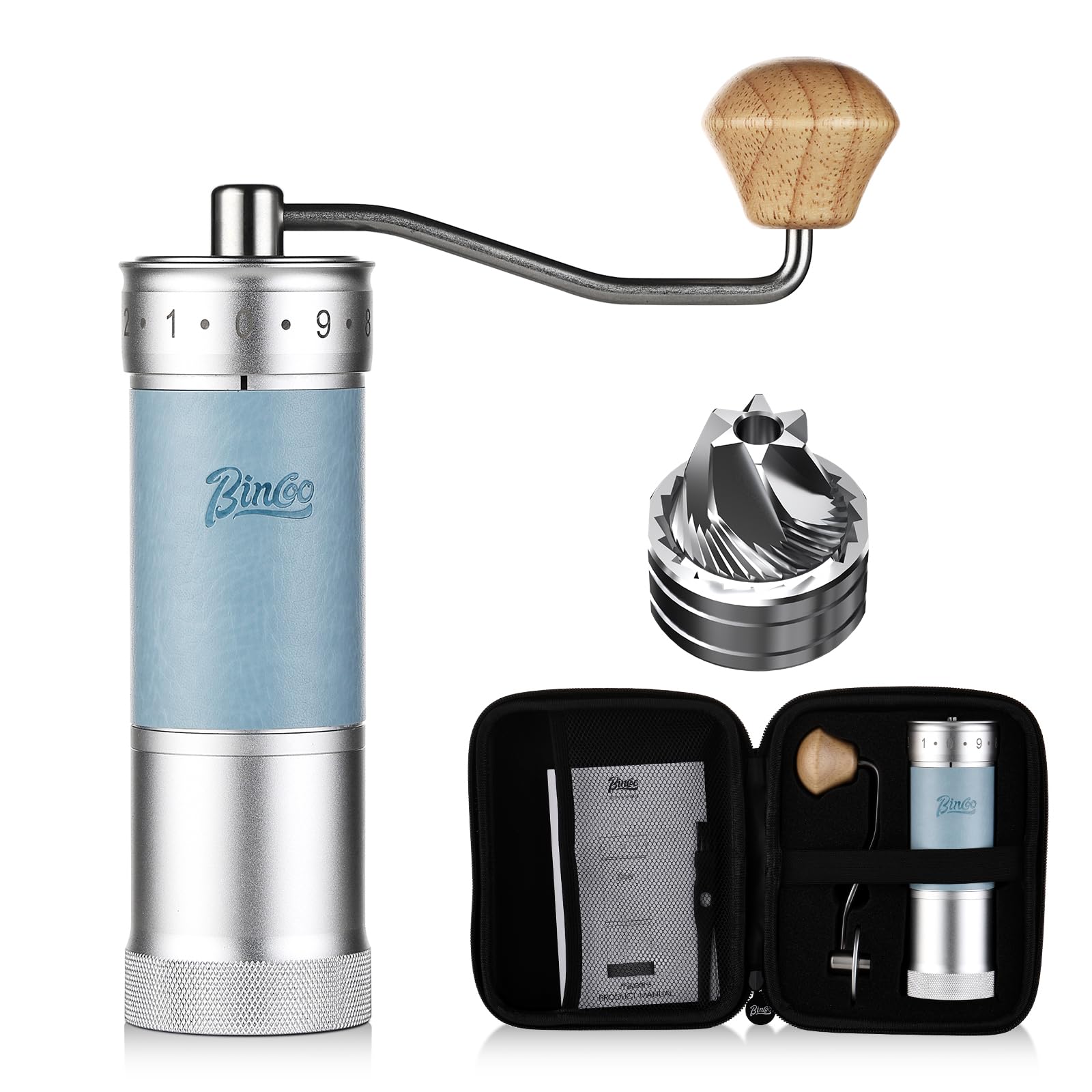 Premium Manual Coffee Grinder - CNC 420 Stainless Steel Hexagonal Burr, Adjustable Grind Settings, Portable with Travel Pouch - Perfect for Espresso, French Press, Pour Over & Camping - 25g Capacity (Silver)