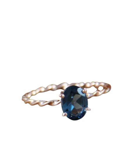 1ct Oval Cut London Blue Topaz Engagement Ring for Women - 14K Yellow Gold Plated Braided Band, Perfect for Proposals, Anniversaries & Special Occasions
