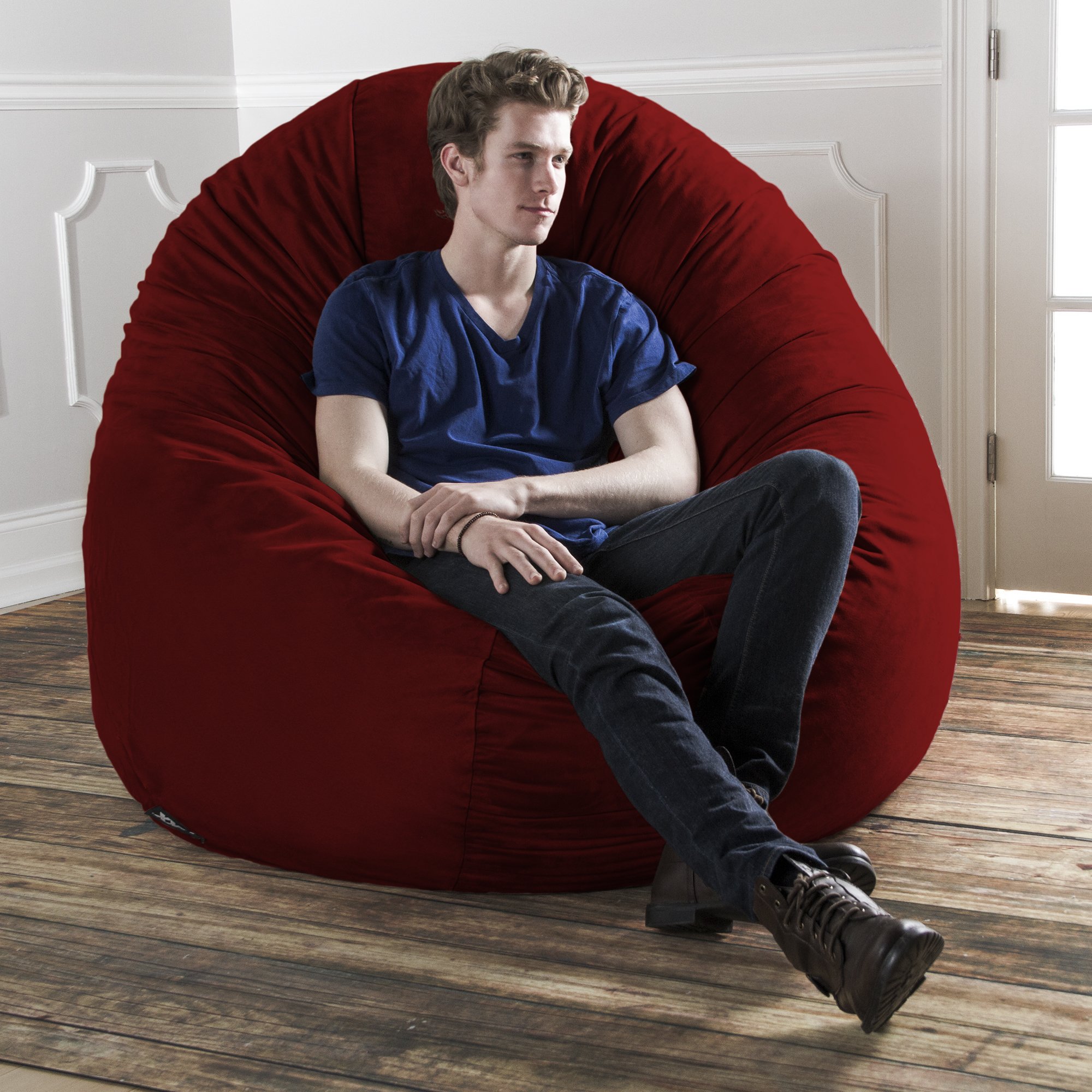 Jaxx 6 Foot Cocoon Large Bean Bag Chair for Adults - Cinnabar Red - Ultra Soft & Comfortable Lounger for Living Room, Bedroom, Game Room & Dorm - Perfect for Relaxing, Reading & Gaming