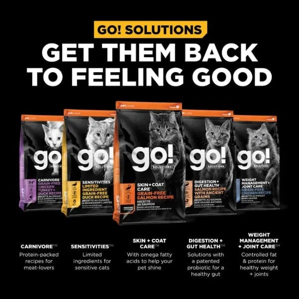Go! Solutions Grain-Free Salmon Recipe Dry Cat Food for Healthy Skin & Coat - Supports Shiny Fur & Skin Health, Ideal for Adult Cats with Sensitive Skin