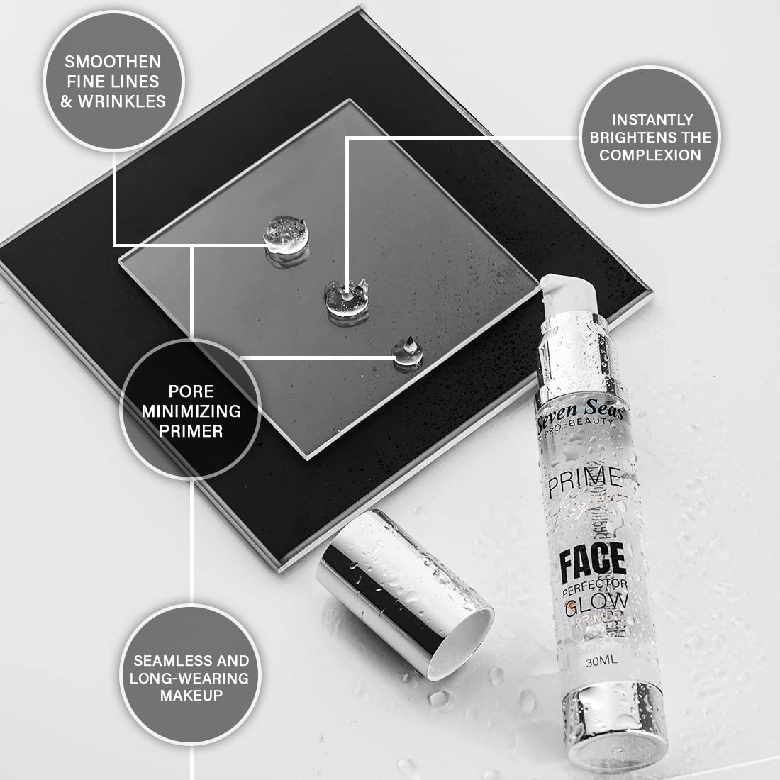 Seven Seas Prime Light Face Perfector Glow Primer - Oil Absorbing, Moisturizing & Skin Smoothing Primer for Long-Lasting Matte & Poreless Finish - 30ml Transparent - Perfect for Daily Makeup Base, Oily Skin Control & Flawless Complexion