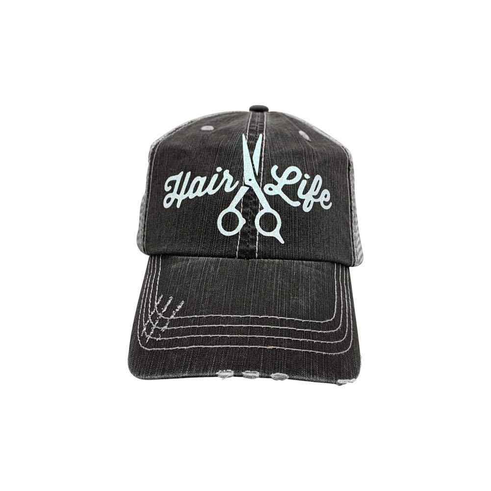 Hair Life Women's Hairdresser Trucker Hat - Black & Grey Adjustable Snapback Cap for Stylists, Salon Professionals & Fashion Enthusiasts
