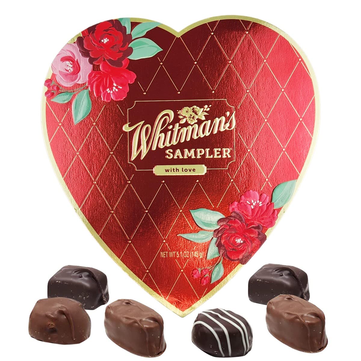 Whitman's Assorted Chocolate Sampler - 5.1oz Premium Milk & Dark Chocolate Gift Box for Mother's Day, Valentine's, Birthdays & Special Occasions - Heart-Shaped Candy Box to Impress Loved Ones - Perfect for Gifting, Celebrations & Sweet Moments (1 Pack)