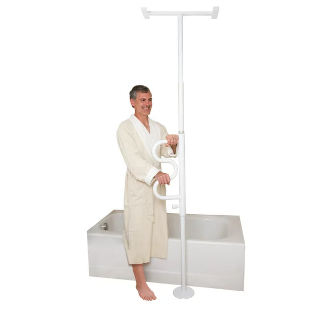Sturdy Security Pole & Curved Grab Bar for Bathroom Safety - Non-Slip Shower Handrail for Elderly & Disabled - ADA Compliant Bathroom Assist Bar for Toilet & Shower Areas