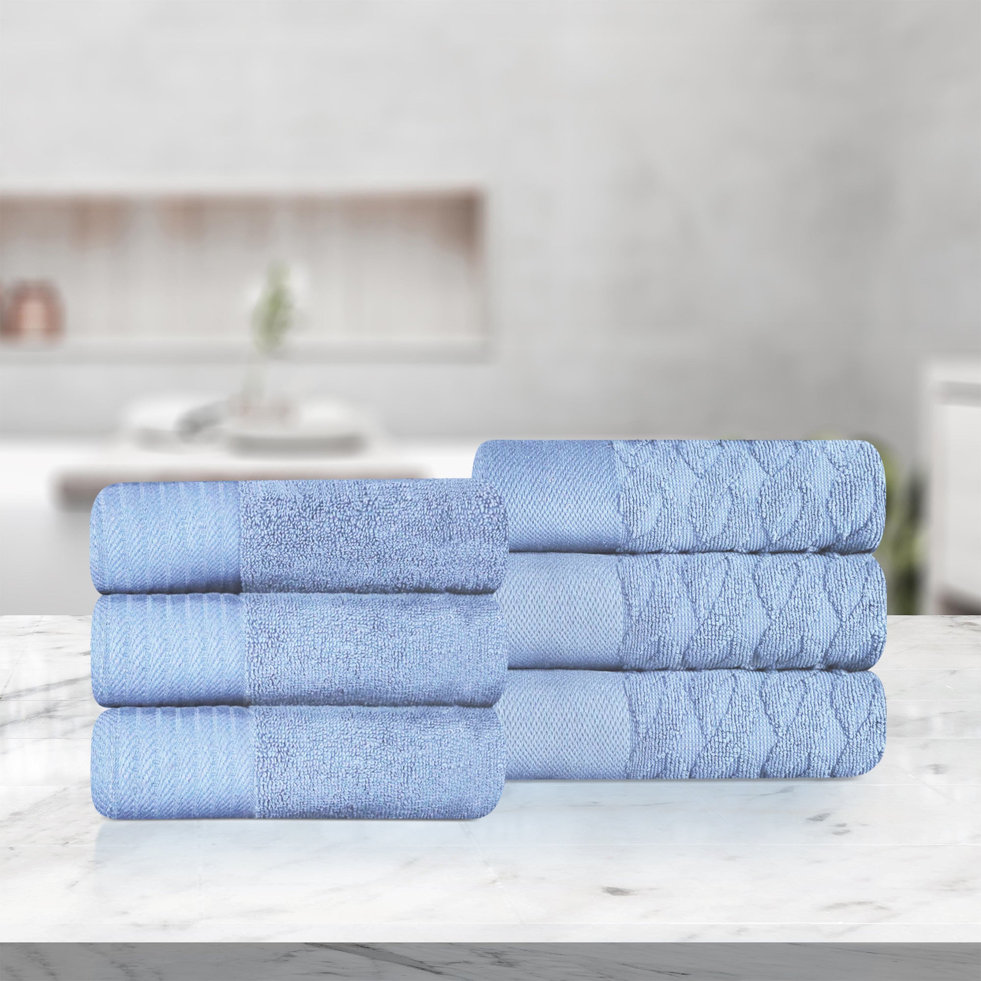 Premium 6-Piece Turkish Cotton Jacquard Herringbone Hand Towel Set - Soft & Absorbent Bath Towels for Spa, Guest Bathroom, and Luxury Home Decor