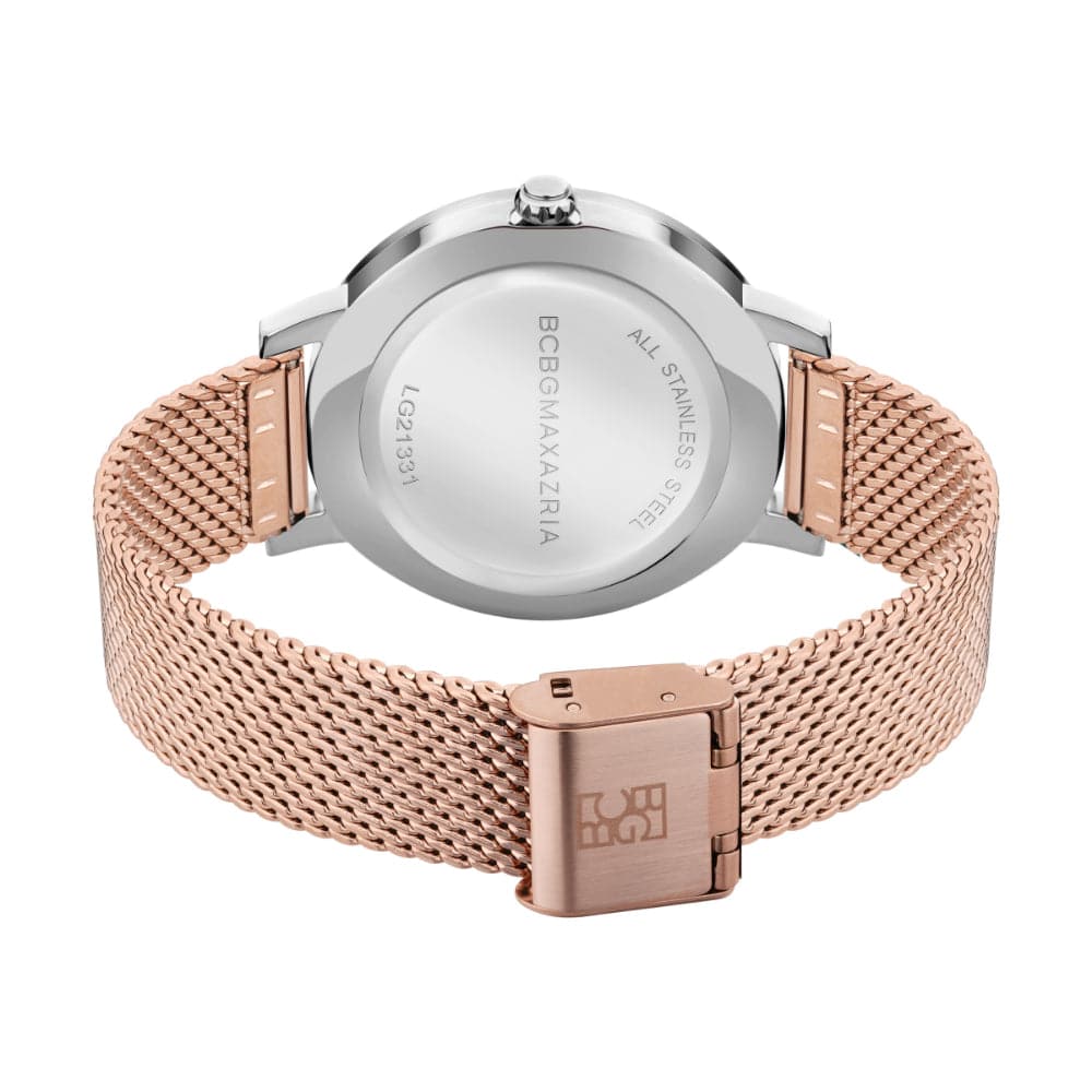 BCBGMAXAZRIA BAWLG2133104 Rose Gold Mesh Strap Women's Watch - Elegant & Stylish Timepiece for Work, Party & Everyday Wear