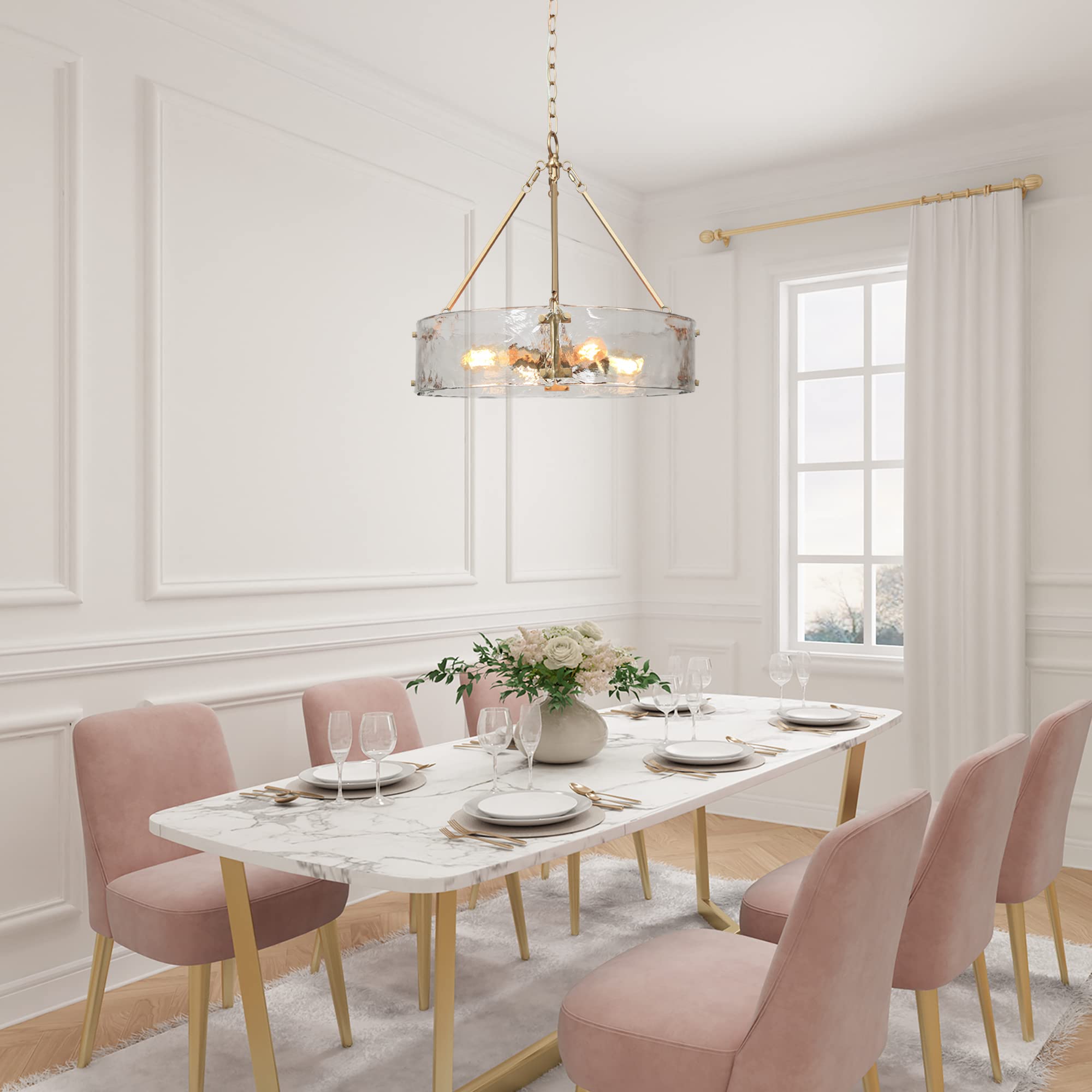 ZEVNI 4-Light Modern Gold Chandelier with Glass Drum Shade - 19.5