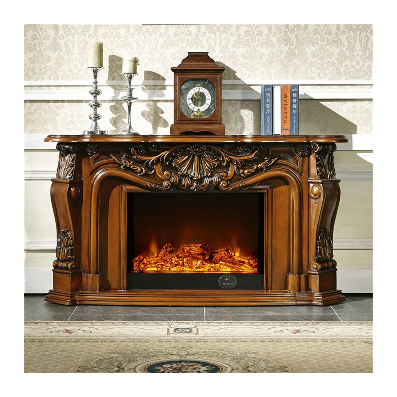 Brown Electric Fireplace Insert with LED Realistic Flame Effect - No Heater - Perfect for Living Room, Bedroom & Office Decoration & Warmth