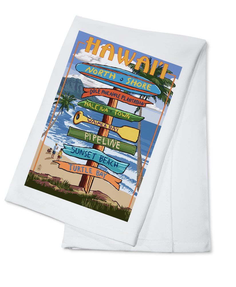 North Shore Oahu Hawaii Destinations Sign - 100% Cotton Tea Towel for Kitchen & Home Decor | Decorative Hand Towel for Beach House, Vacation Rental & Hawaiian Themed Parties