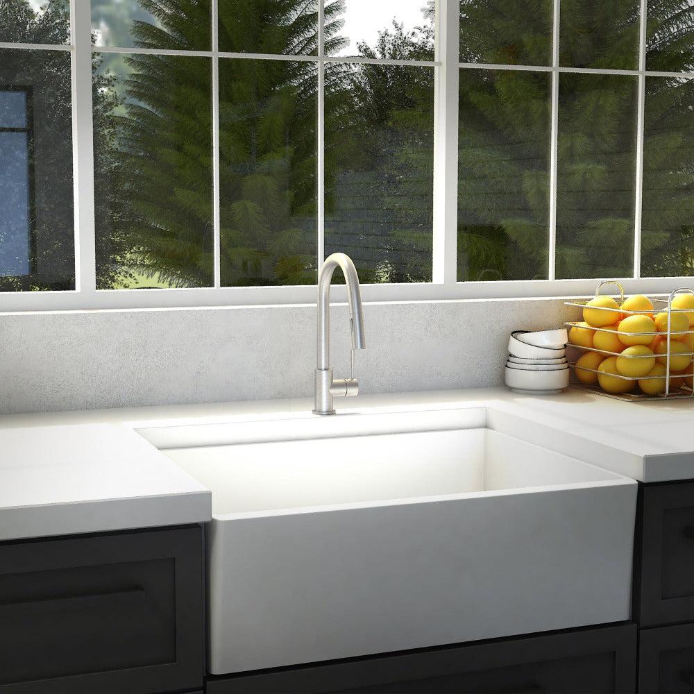 ZLINE Gemini Pull Down Single Handle Kitchen Faucet in Brushed Nickel - High Arc Modern Design for Easy Cleaning & Food Prep (GEM KF BN) | Perfect for Busy Home Cooks & Professional Chefs