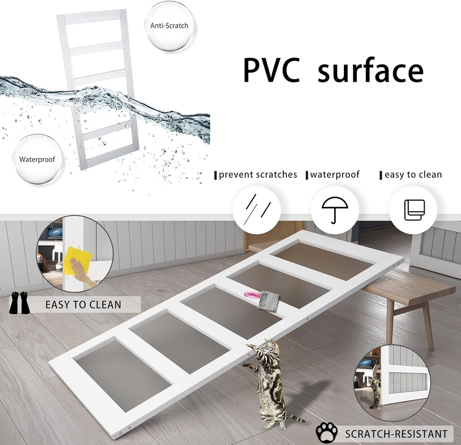 36in x 84in Frosted Glass Barn Door with Sliding Hardware Kit - 5-Panel White Frosted Glass, Black Box Rail, Waterproof PVC Surface - Easy Assembly for Bedroom, Closet, or Office Partition