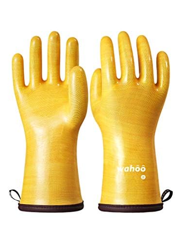 LANON Heat Resistant Silicone Oven Gloves – Food-Grade Safe for Cooking, Grilling, Baking – XL/10 Yellow – Perfect for BBQ, Baking, and Kitchen Safety