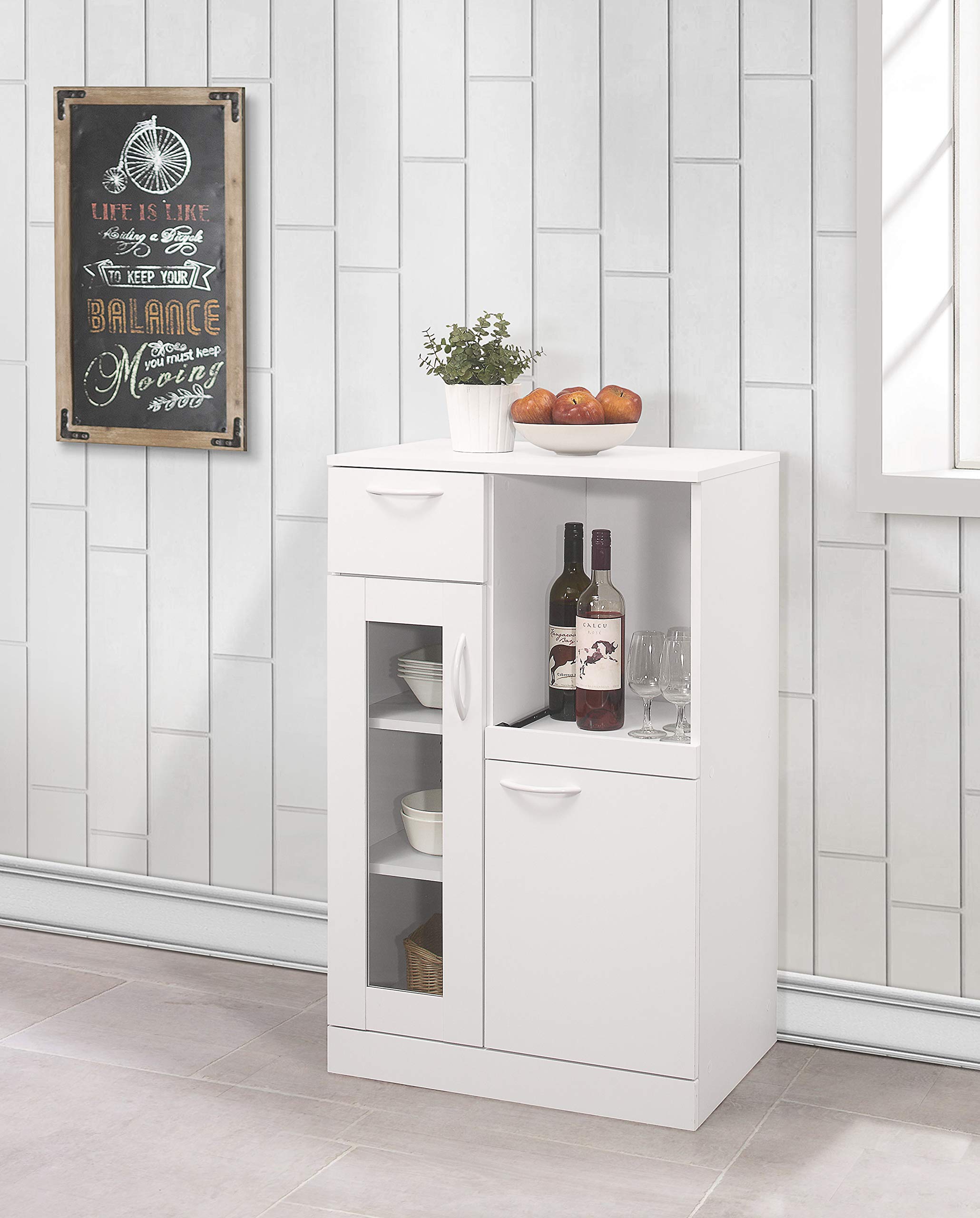Kings Brand Furniture - Lewiston White Kitchen Storage Cabinet with 1 Drawer, 2 Doors & Adjustable Shelves - Perfect for Pantry Organization, Small Kitchen Storage & Dining Room Decor
