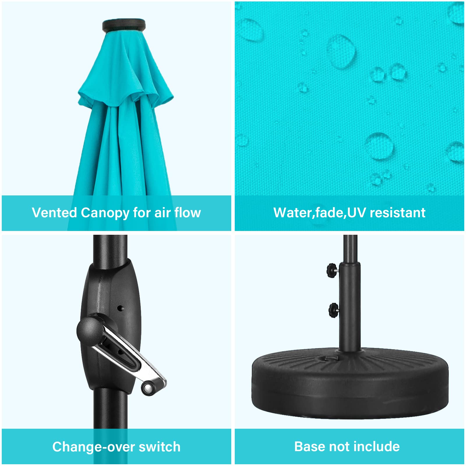 Ainfox 10ft Solar Patio Umbrella with LED Lights - Heavy Duty Steel Frame, Waterproof Sun Shade for Outdoor Garden, Deck, Poolside - Perfect for Backyard, Patio, Restaurant & Beach Use