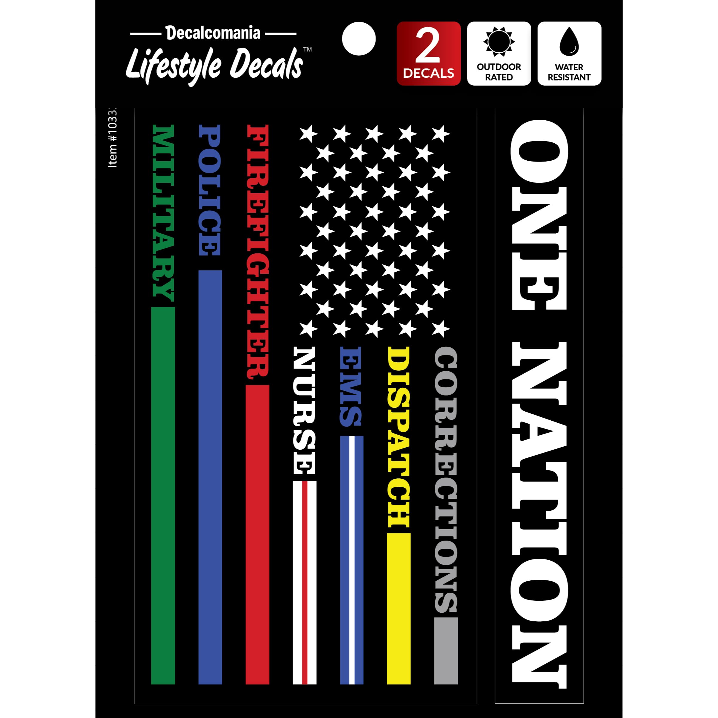 One Nation Thin Line Flag Decals - Patriotic Stickers for Corrections, Dispatch, EMS, Nurses, Firefighters, Police & Military - 6.75