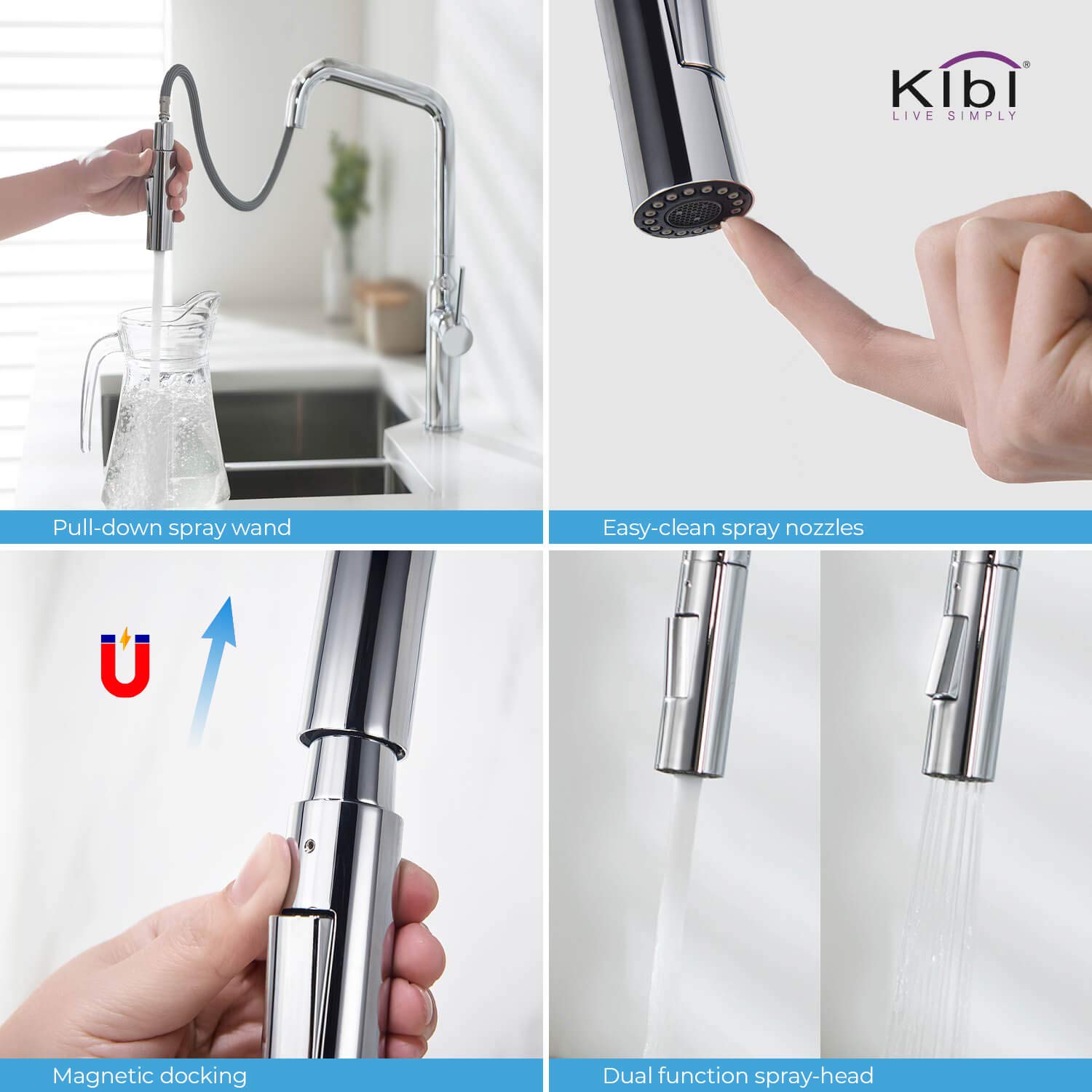 KIBI Macon Single Handle Pull Down Kitchen Faucet with Soap Dispenser - High Arc Spout for Easy Cooking