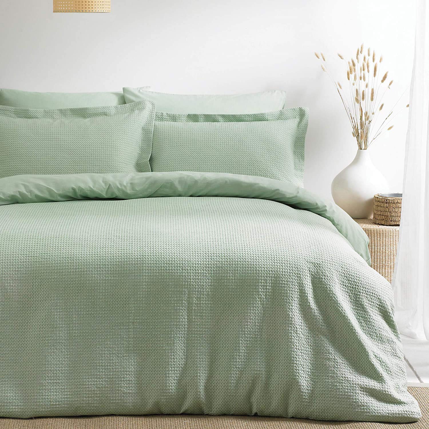 Jansons Waffle Duvet Cover Set Super King Size 300 Thread Count Luxury White Bedding for Master Bedroom - Soft & Breathable for All Seasons