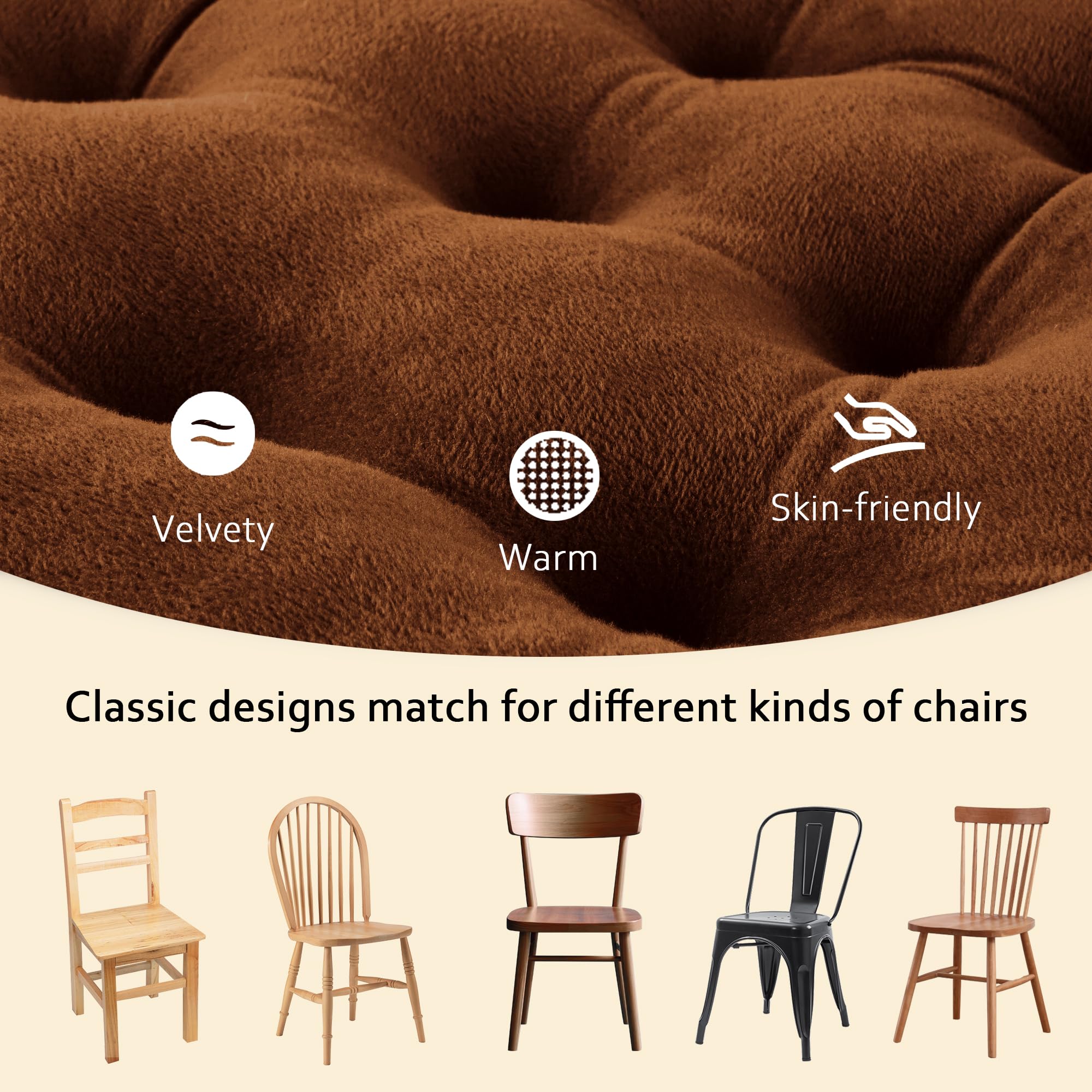 ELFJOY 4 Pack Tufted Square Dining Chair Cushions with Ties - Comfortable Seat Pads for Kitchen, Office & Dining Room - U-Shape Coffee Design for Home Decor & Comfort