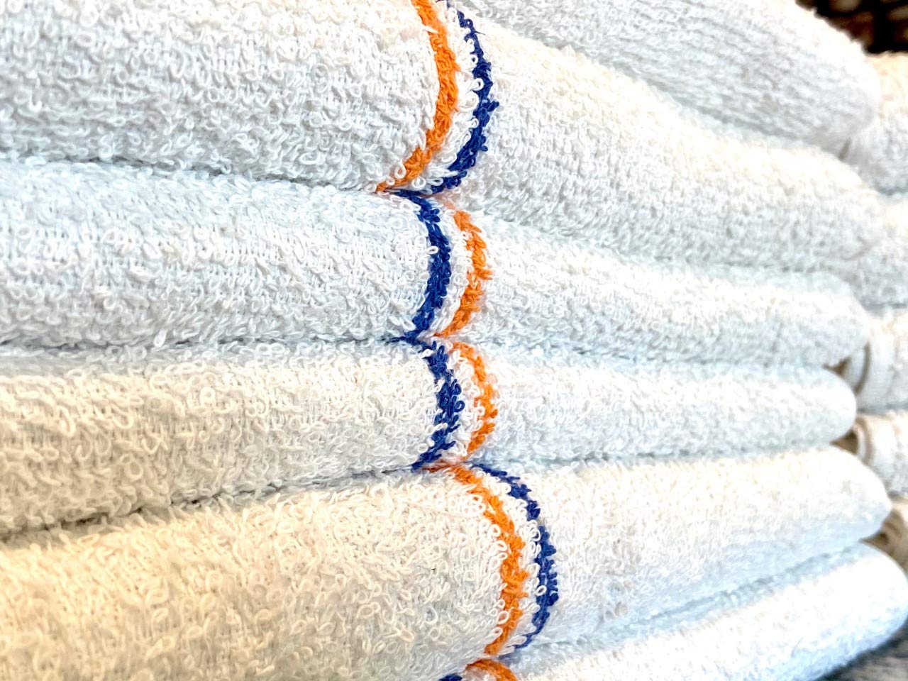 AuthenticSeller Premium Blue & Orange/Gold Stripe Bar Towels - 16x19 Inch Cotton Terry Cleaning Towels (32 Oz/Dz) - Reusable Restaurant & Kitchen Towels for Bars, Cafes, and Home Use