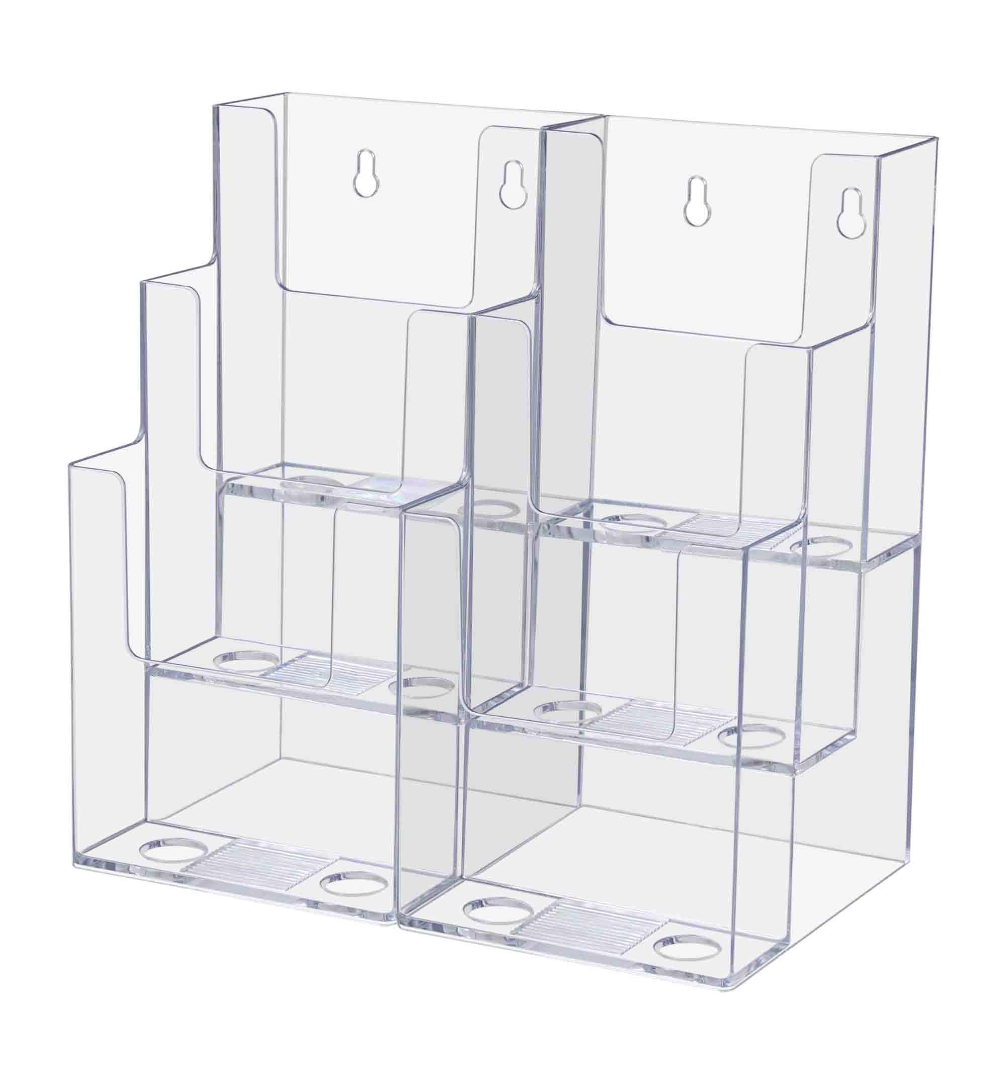 6 Pack Clear Acrylic Brochure Holders - Multi-Pocket Display Stand for 4