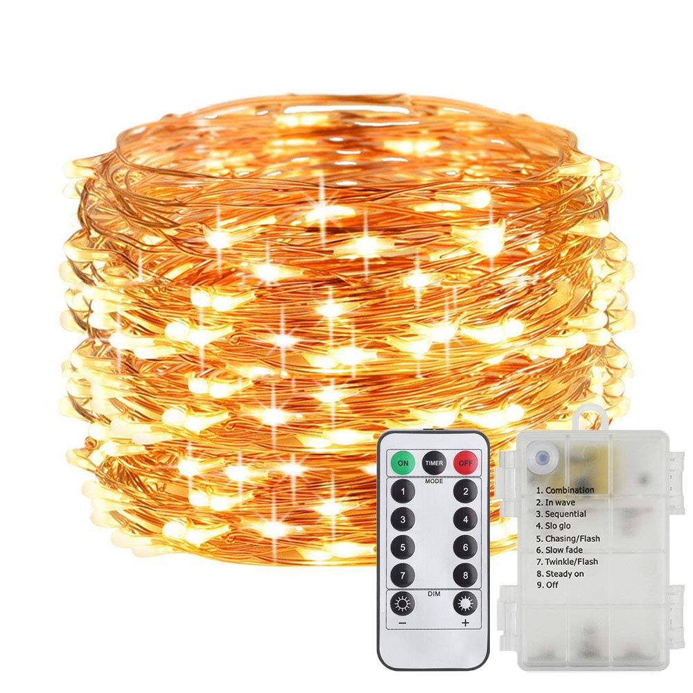 ER CHEN Battery Operated Micro LED String Lights - 100 Warm White LEDs on 33ft Copper Wire, 8 Lighting Modes with Wireless Remote | Perfect for Bedroom, Wedding, Party & Outdoor Decoration